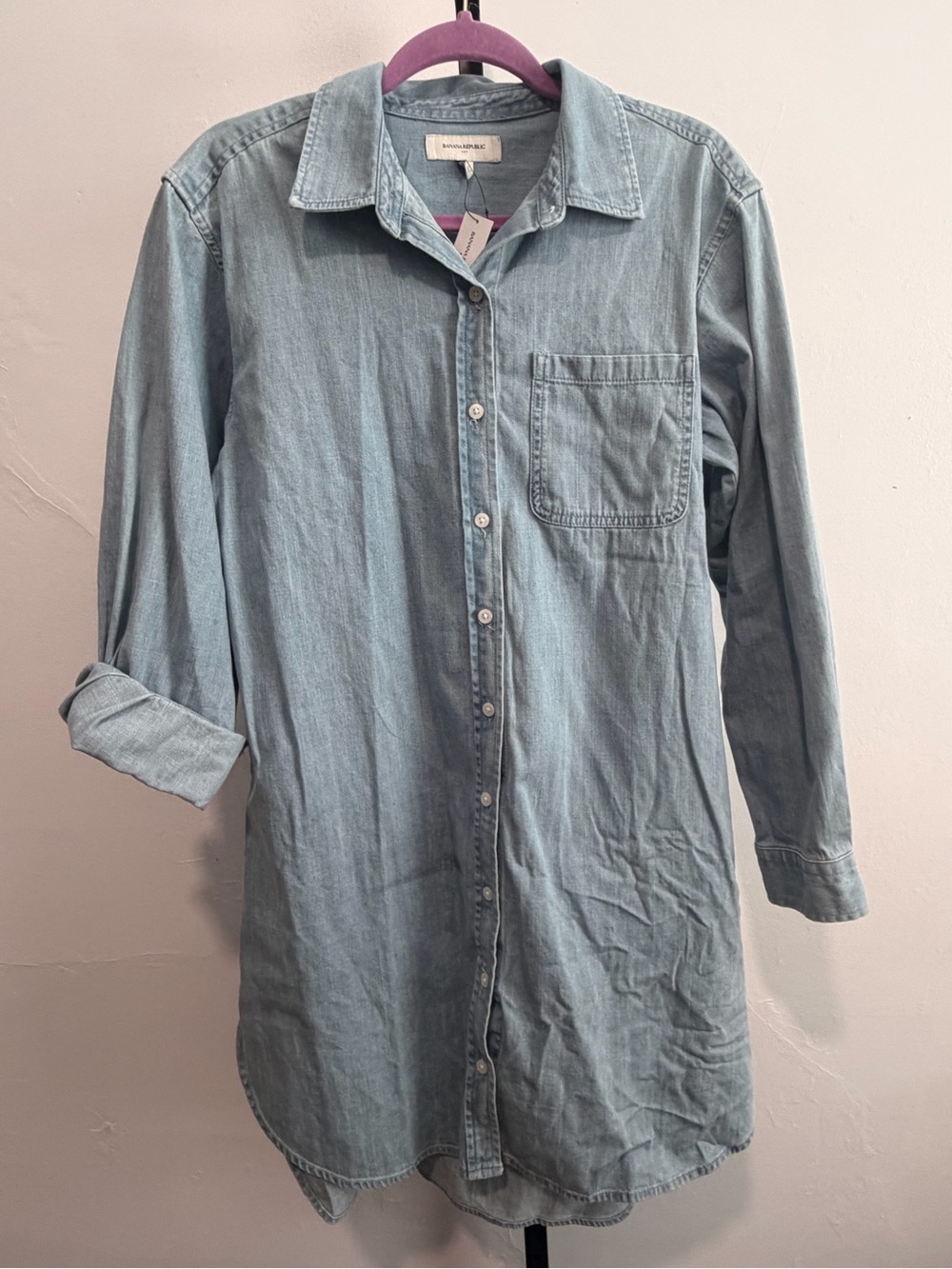 Banana Republic Light Wash Denim Button-Front Shirt Dress NEW with tags Large